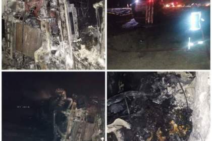 اطفای حریق یک تریلی حامل تانکر گازوئیل در جاده قم-کاشان